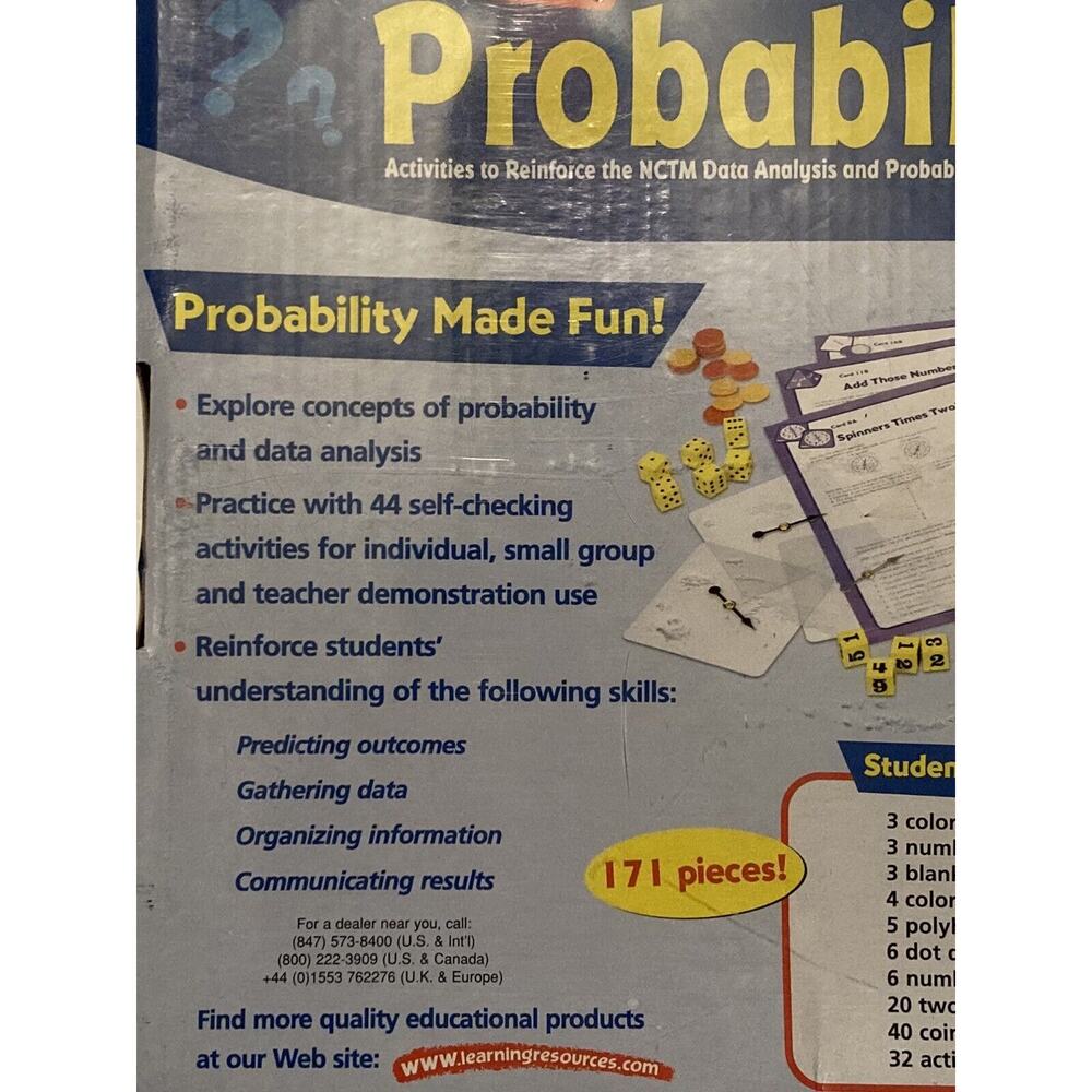 Learning Resources Deluxe‎ Probability Kit Game NCTM Data Analysis Standards NEW - Picture 4 of 5